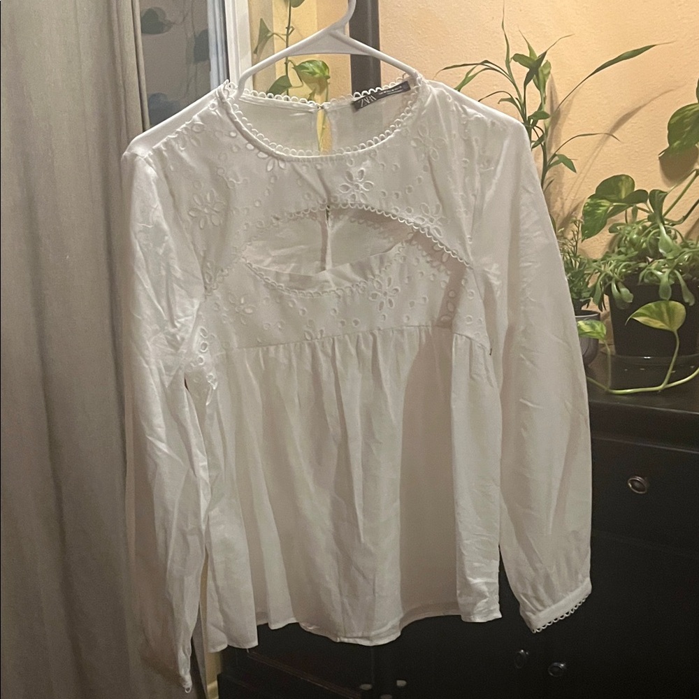 Zara White Eyelet Blouse